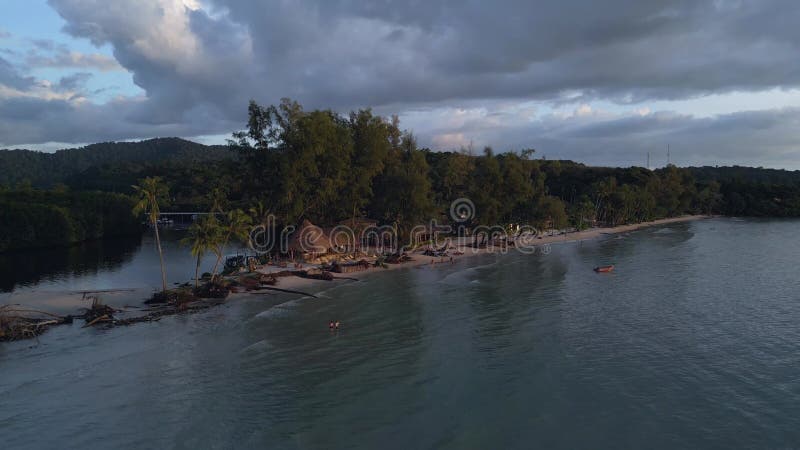 Cloudy evening beach at island koh kood thailand. Unbelievable aerial view drone