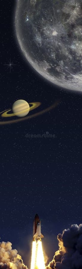Cloudy launch of rocket into starry outer space. vector illustration Cloudy launch of rocket into starry outer space. vector illustration