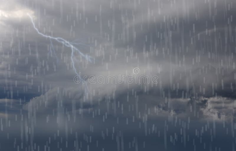 Cloudy Sky with Rain and Lightning- Stock Photo - Image of black