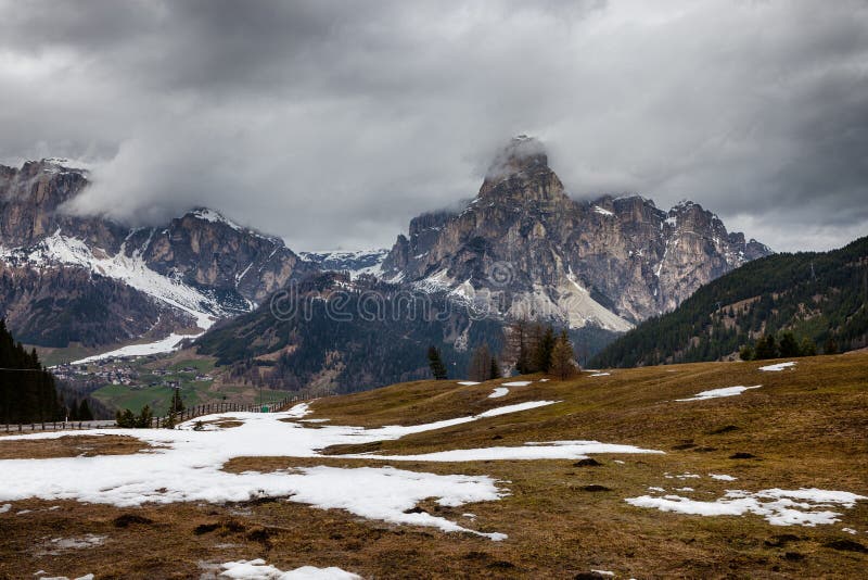 Cloudy Spring Weather in Dolomites Mountains Stock Image Image of panorama, mountain 33142899
