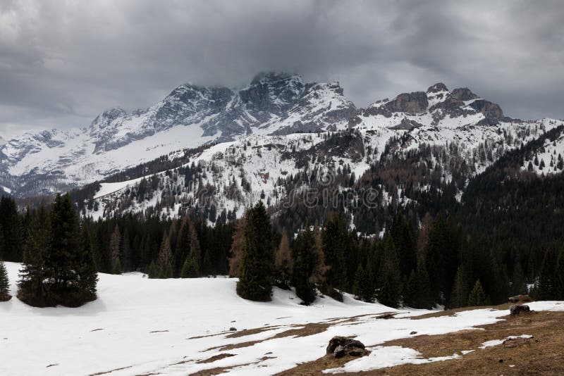 Cloudy Spring Weather in Dolomites Mountains Stock Photo Image of cloudy, summer 34429350