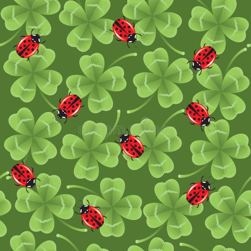 Clover and ladybirds seamless background