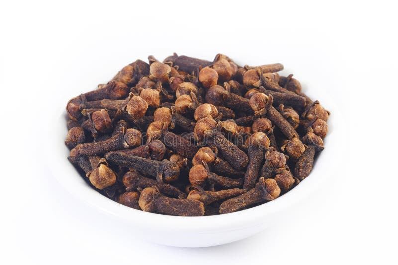 Cloves in white dish stock photo. Image of healthy, brown 46044938