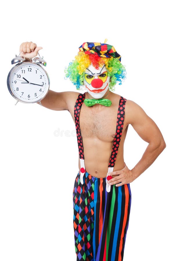Clown with alarm clock stock photo. Image of isolated 33679144