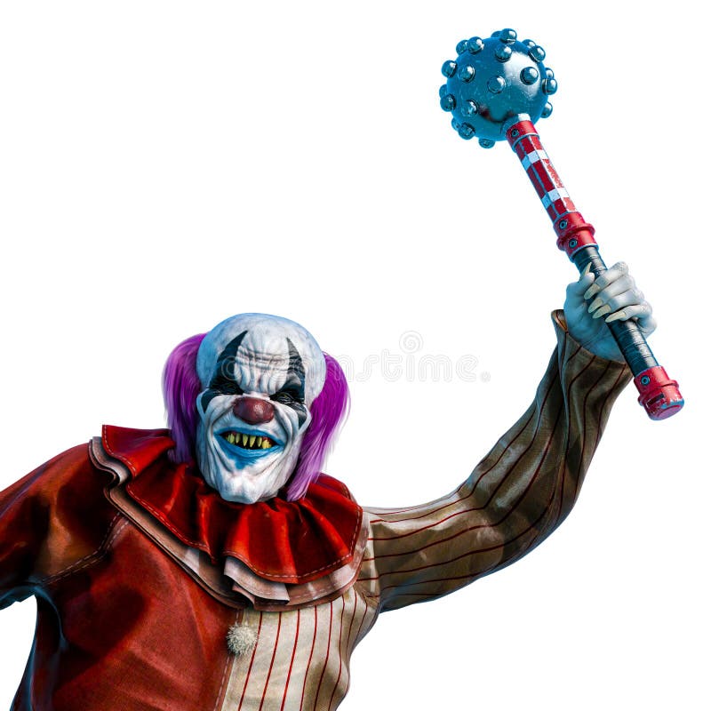 Clown is attacking with the bludgeon weapon close up