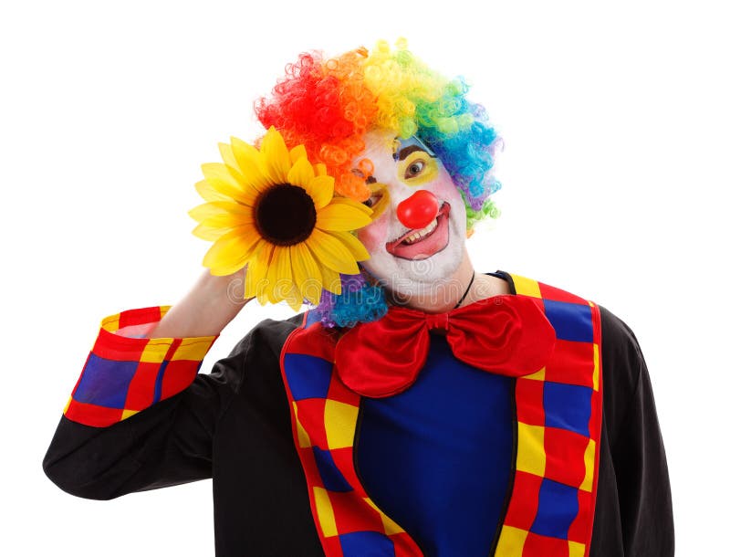 Clown with big yellow flower royalty free stock photos