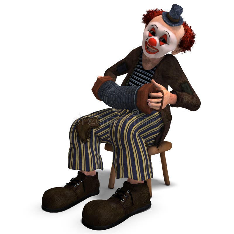 3D rendering of a funny circus clown with lot of emotions with clipping path and shadow over white. 3D rendering of a funny circus clown with lot of emotions with clipping path and shadow over white