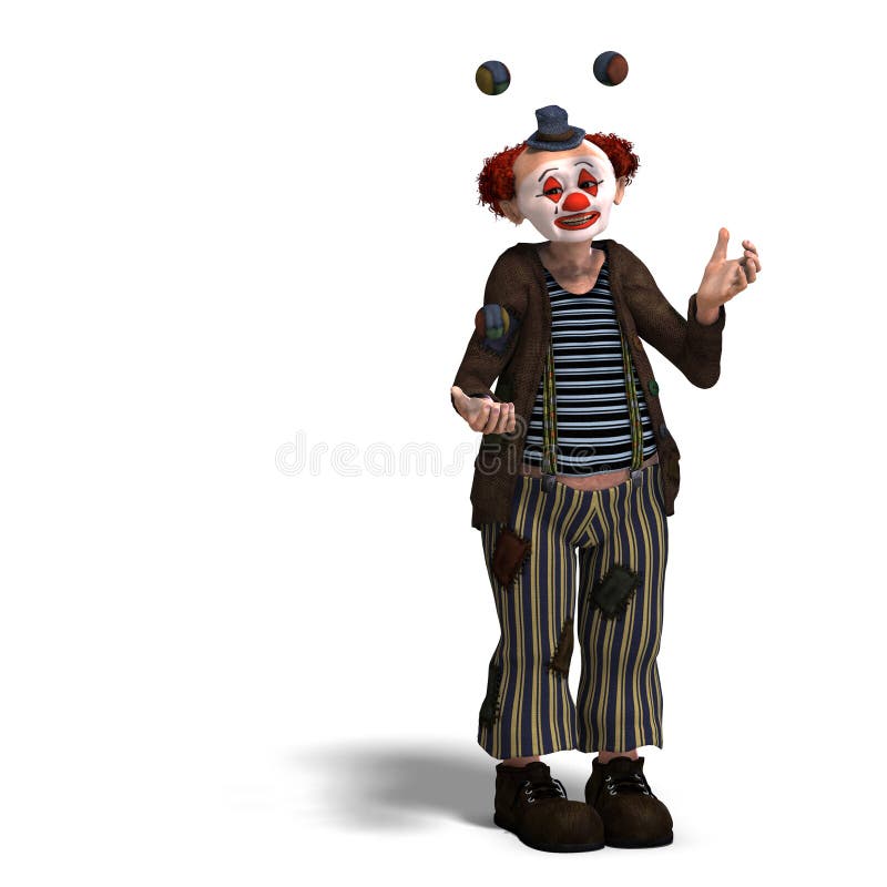 3D rendering of a funny circus clown with lot of emotions with clipping path and shadow over white. 3D rendering of a funny circus clown with lot of emotions with clipping path and shadow over white