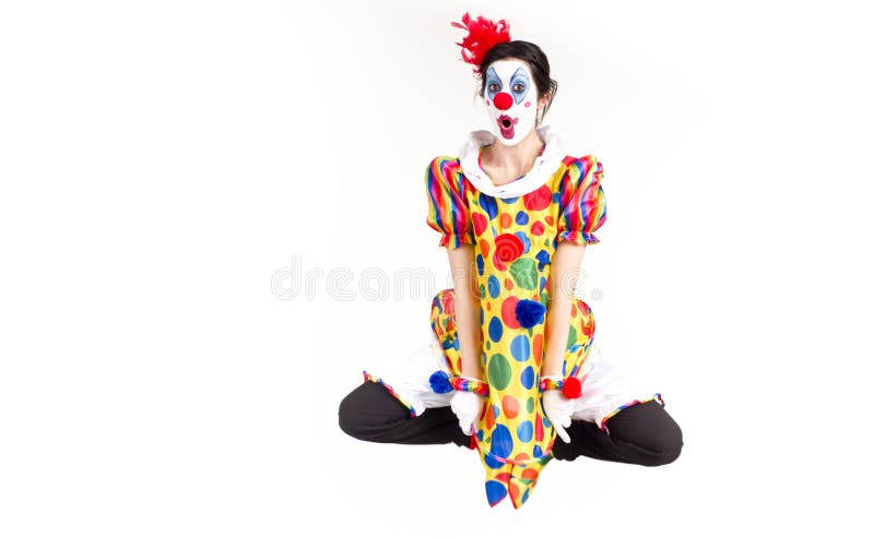 Circus Clown Excited Dancing Jumping Mid-Air stock photography