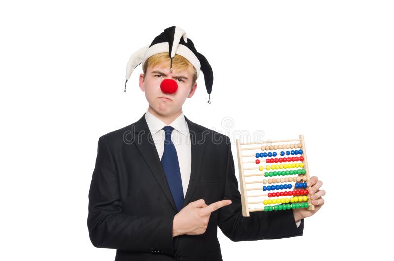 Clown mit dem Abakus lokalisiert lizenzfreie stockbilder Clown mit dem Abakus lokalisiert lizenzfreie stockbilder