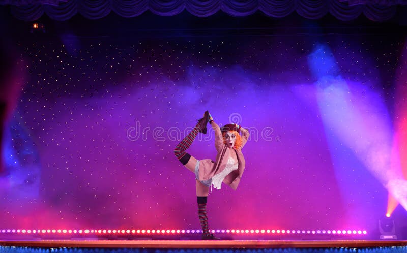 Clown woman in a theater stage ready to start. Clown woman in a theater stage ready to start