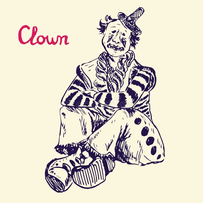Clownen är sitta och le i rolig dräkt royaltyfri illustrationer