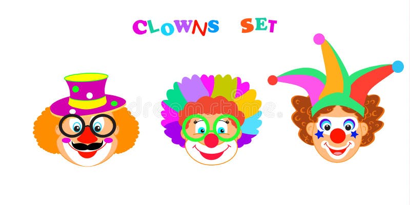 2023 Clowns characters mask, Kids Party Purim Festival Jewish Holiday Carnival icons masque set