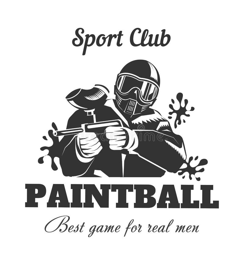Club de sport de Paintball pour le vrai logotype de monochrome d'hommes illustration de vecteur Club de sport de Paintball pour le vrai logotype de monochrome d'hommes illustration de vecteur