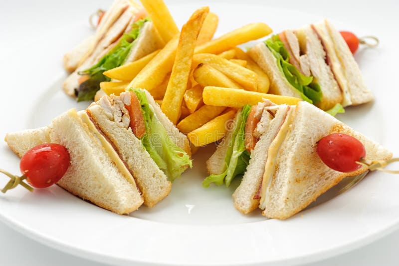 Club Sandwich on a White Plate Stock Photo Image of gourmet, baked
