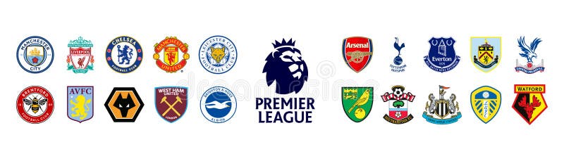 Football clubs of England. English Premier League 2021-2022. Leicester City, Liverpool, Chelsea, Manchester United, Manchester City Arsenal Tottenham Hotspur. Kyiv, Ukraine - September 26, 2021. Football clubs of England. English Premier League 2021-2022. Leicester City, Liverpool, Chelsea, Manchester United, Manchester City Arsenal Tottenham Hotspur. Kyiv, Ukraine - September 26, 2021