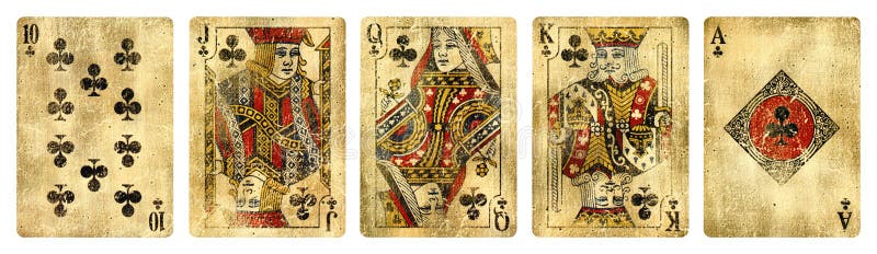 Clubs Suit Vintage Playing Cards, Set include Ace, King, Queen, Jack and  Ten - isolated on white Stock Photo - Alamy