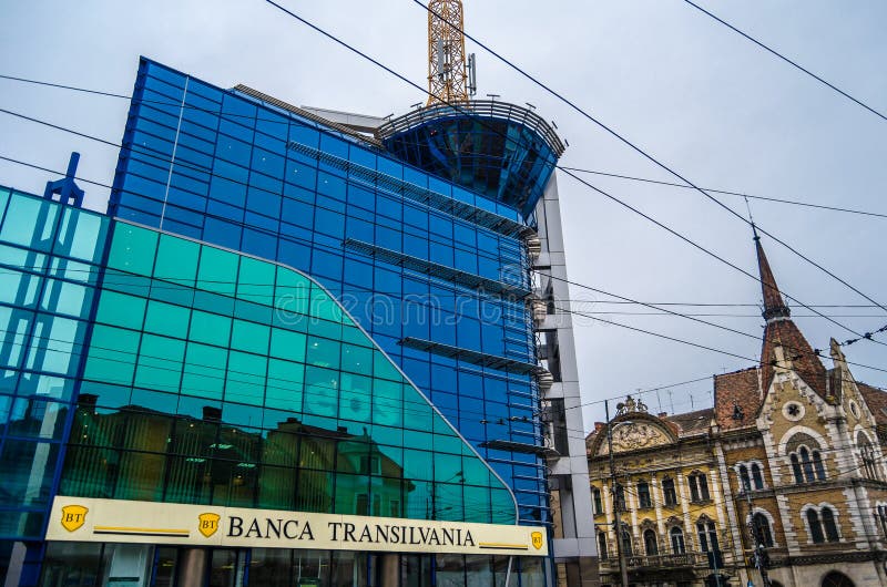 Facade of a Banca Transilvania branch in Cluj-Napoca.