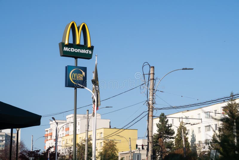 McDonalds outdoor sign. Cluj Napoca, Romania - 25 Oct, 2019: McDonalds outdoor sign in the city of Cluj Napoca, Romania royalty free stock photography McDonalds outdoor sign. Cluj Napoca, Romania - 25 Oct, 2019: McDonalds outdoor sign in the city of Cluj Napoca, Romania royalty free stock photography