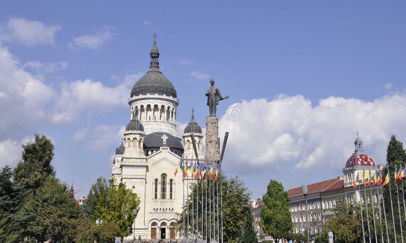 Cluj RO, Wrzesień 24th: Avram Iancu zabytek w cluj od Transylvania regionu w Rumunia fotografia stock