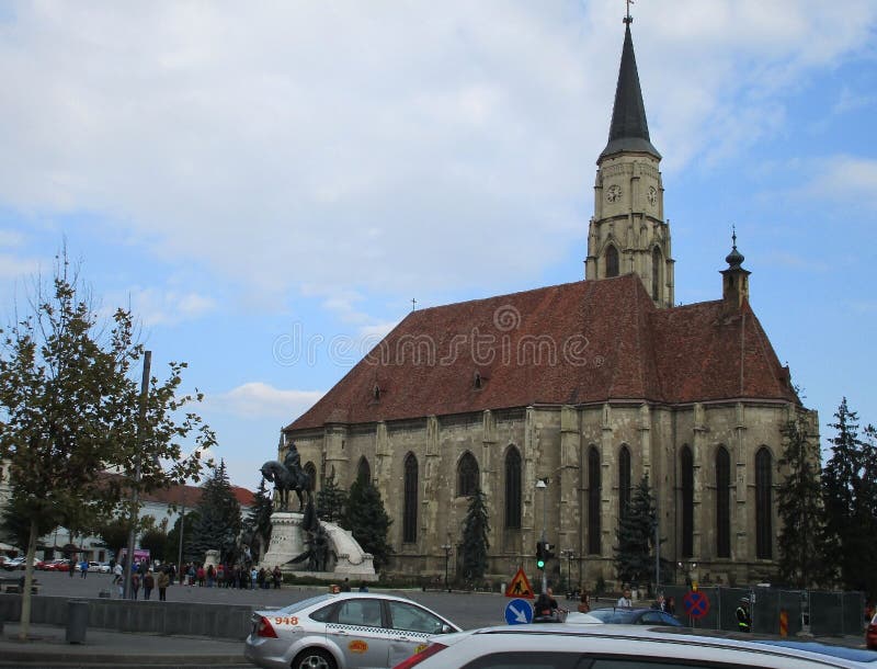 Cluj RO, Wrzesień 23th: Kościół St Michael śródmieście cluj od Transylvania regionu w Rumunia zdjęcie stock