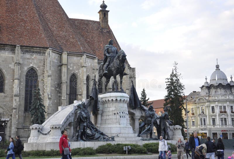 Cluj RO, Wrzesień 23th: Matei Corvin zabytek od zjednoczenie kwadrata cluj od Transylvania regionu w Rumunia obraz stock