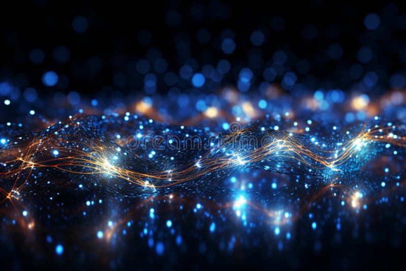 Cables de fibra óptica azul brillante