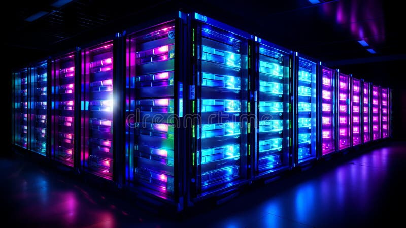 Cluster of data storage drives in a server room environment for efficient data management royalty free stock photo