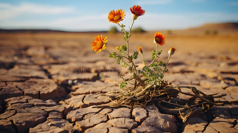 A cluster of drought-resilient flora stands amidst a parched landscape, their tenacity a symbol of life s adaptability