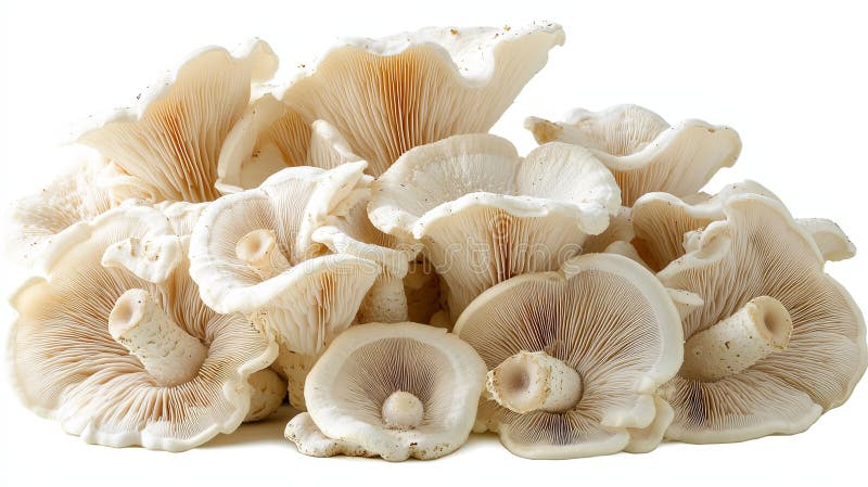 Cluster an frischen Austernpilzen mit zarten Kiemen und cremiger Farbe, die in einer lokalen Gartenlandschaft während der späten lizenzfreie stockfotografie