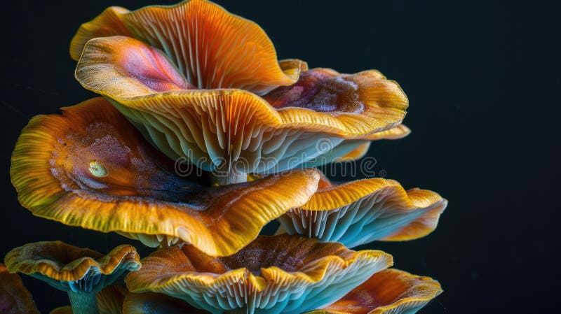 A cluster of mushrooms emerging from the earth stock photos