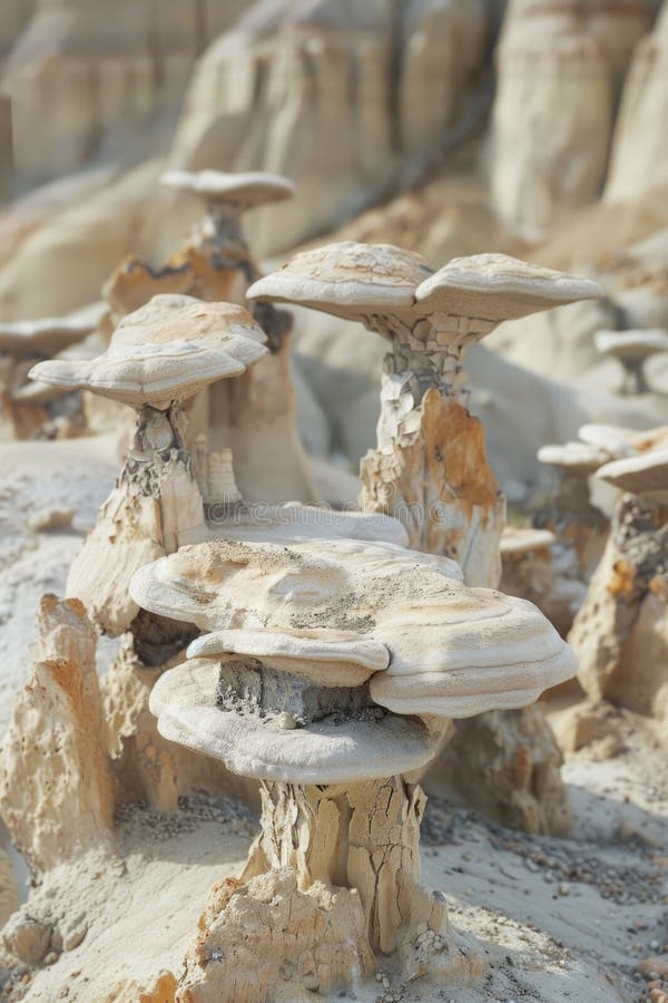 A cluster of mushrooms perched on top of a rocky outcropping royalty free stock photography