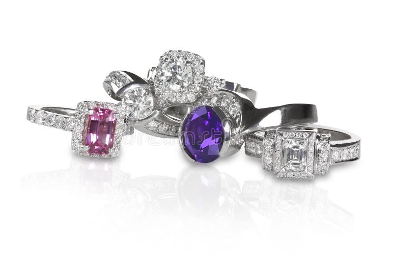 Cluster stack of diamond wedding engagment rings stock photos Cluster stack of diamond wedding engagment rings stock photos