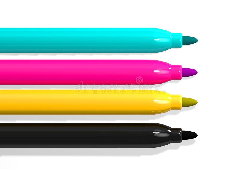 Clé jaune magenta cyan de marqueurs de CMYK 4 illustration libre de droits Clé jaune magenta cyan de marqueurs de CMYK 4 illustration libre de droits