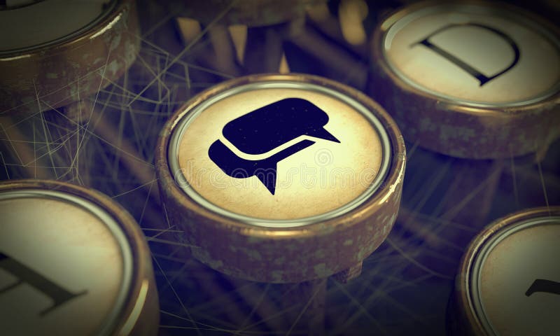 Speech Bubbles on Old Typewriter Button. Social Media Concept. Grunge Background for Your Publications. Speech Bubbles on Old Typewriter Button. Social Media Concept. Grunge Background for Your Publications.