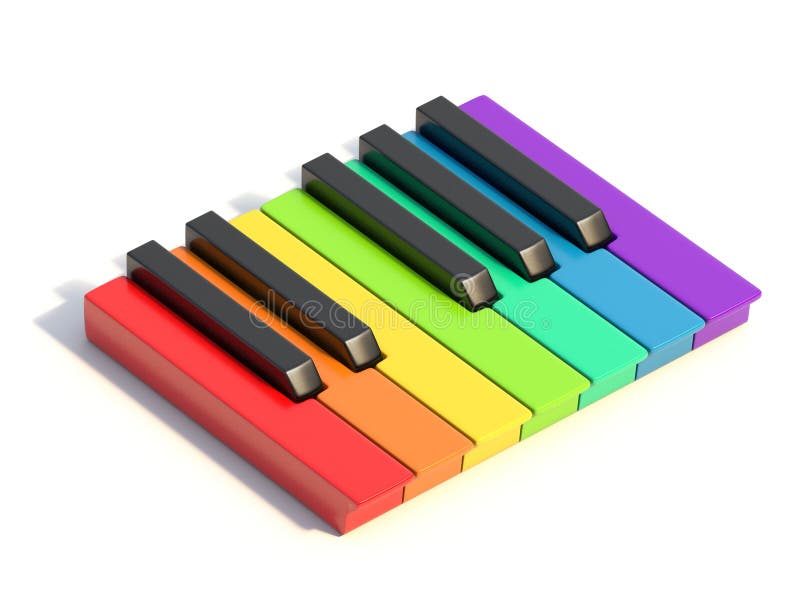 Clés colorées multi de piano une vue de côté 3D d'octave illustration stock Clés colorées multi de piano une vue de côté 3D d'octave illustration stock
