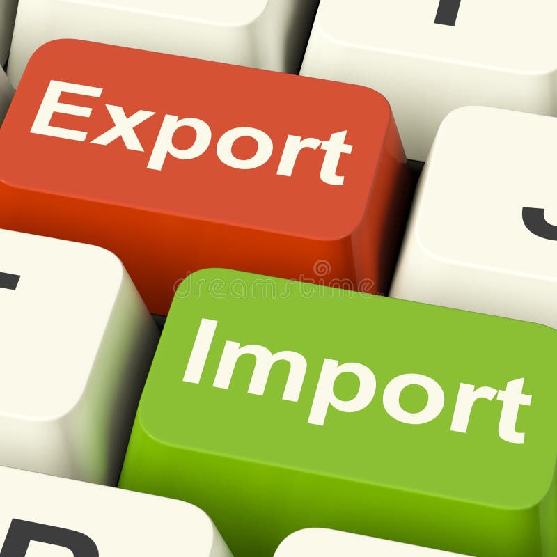 Clés d'exportation et d'importation montrant le commerce international ou la COM globale