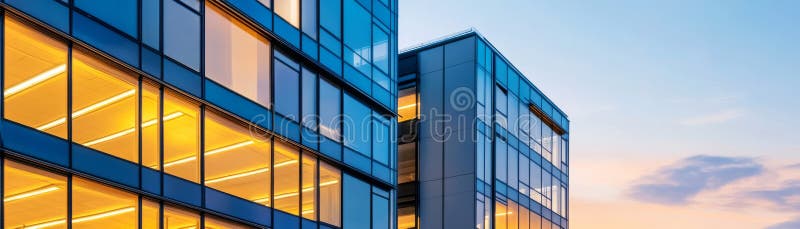 Clădire de birouri modernă iluminată la Dusk Modern Architecture Glass Facade stock illustration