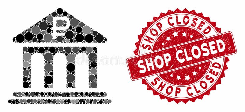 Clădire de tip Mosaic ruble Bank cu magazin Grunge închis sigiliu royalty free illustration