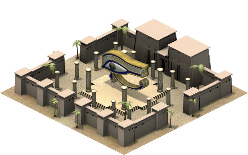 Clădiri izometrice din Egiptul antic ochi de cal 3d redare vector illustration