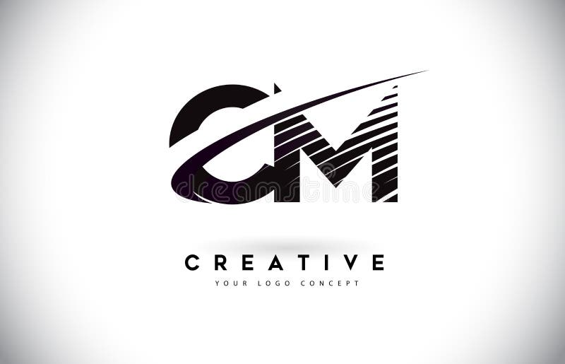 CM C M Letter Logo Design with Swoosh and Black Lines. Stock Vector ...