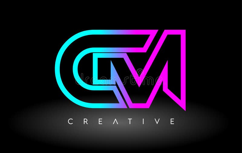 CM Neon Purple Blue Letters Logo Design. CM Outline Letter Icon Vector
