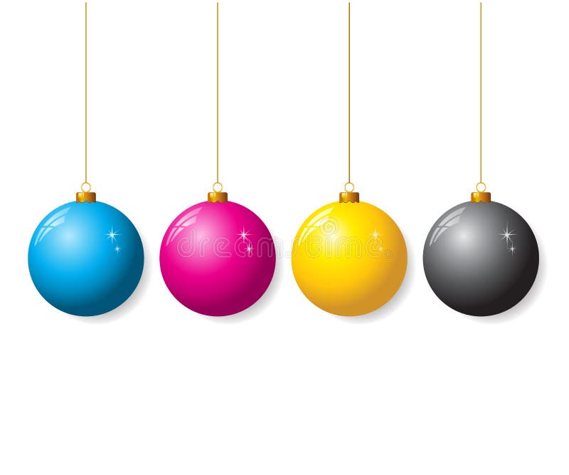 Vector CMYK collection of christmas balls hanging on the string