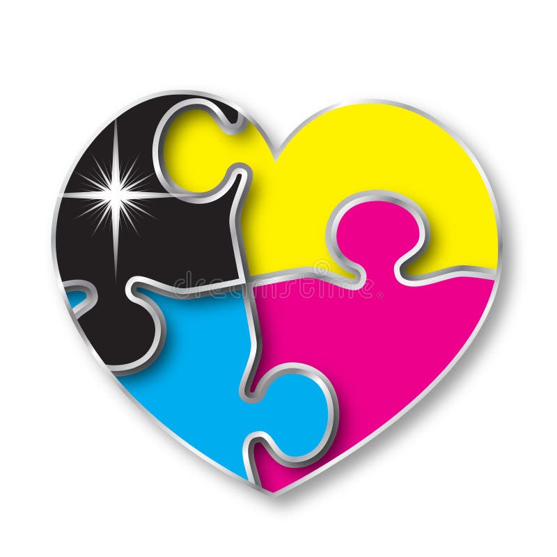 Cmyk color heart puzzle stock illustration
