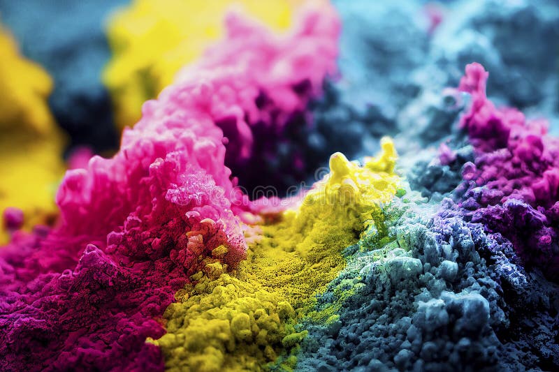 CMYK Paint Splash on Letters on Blue Background Illustration. Ai