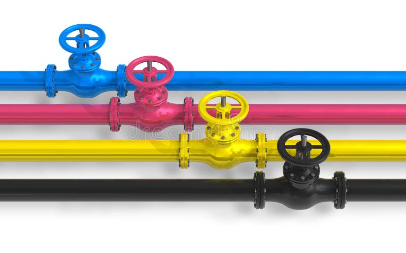 CMYK pipelines with valves stock illustration CMYK pipelines with valves stock illustration