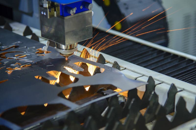 The CNC Laser Cutting Machine Cutting the Metal Plate Stock Photo ...