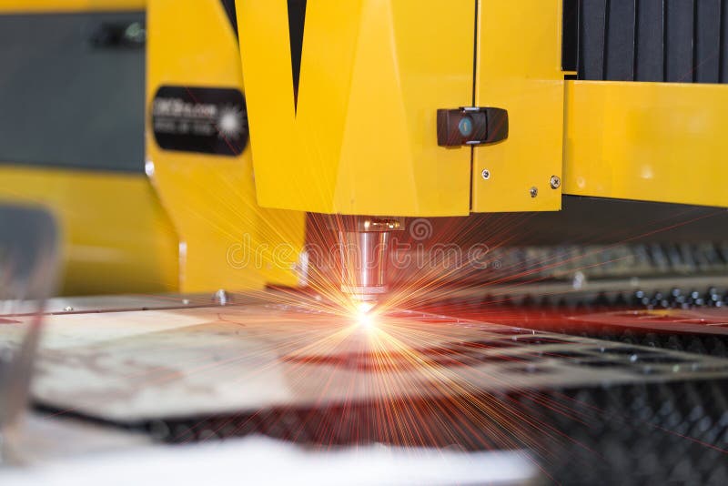 CNC Laser Cutting Metal Sheet Stock Photo Image of machinery, nozzle