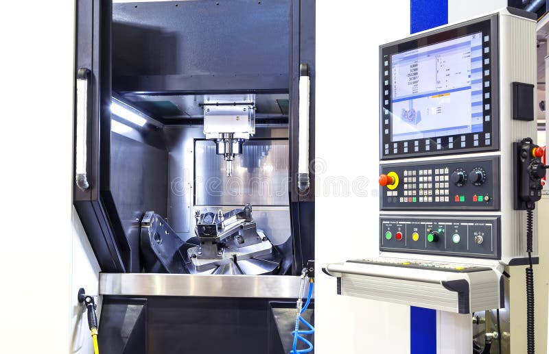 Modern CNC machine control panel. Shallow depth of field. royalty free stock photos