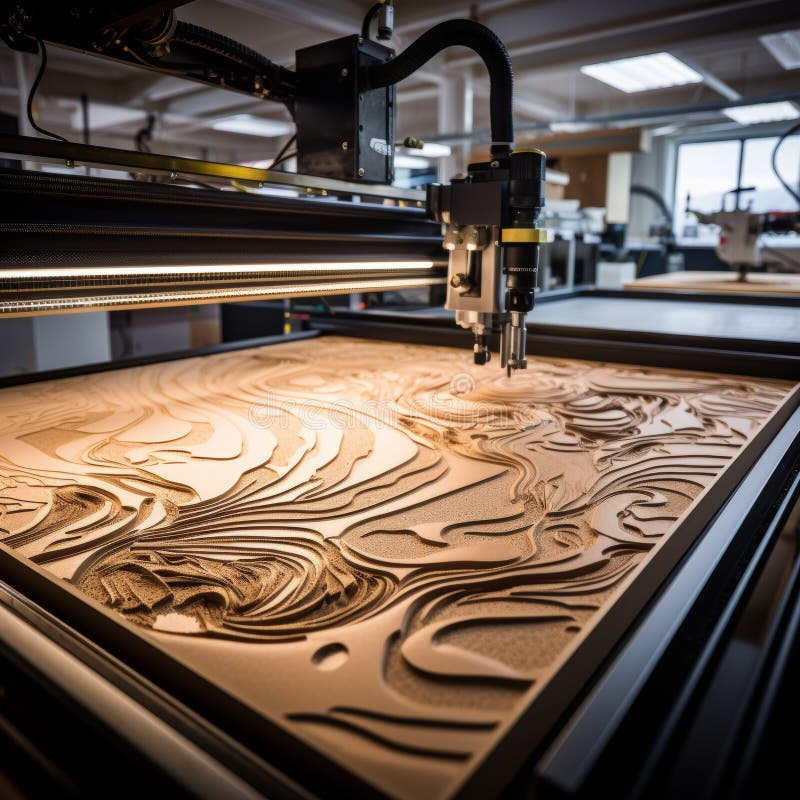 Cnc machine revealing intricate wood grain patterns with precision craftsmanship vector illustration